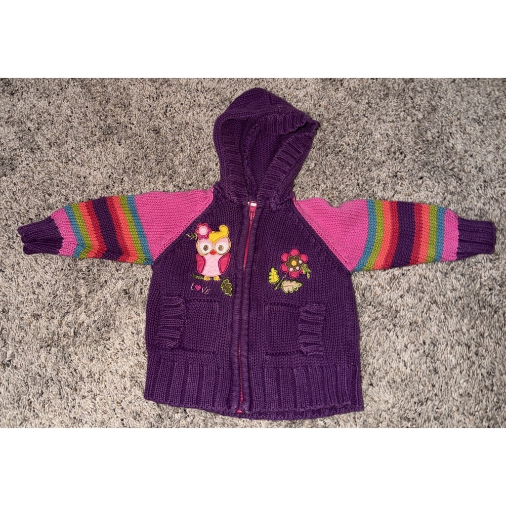 Vintage Kiks Owl Sweater Kids Purple Rainbow‎ Colorful Size 18 Months